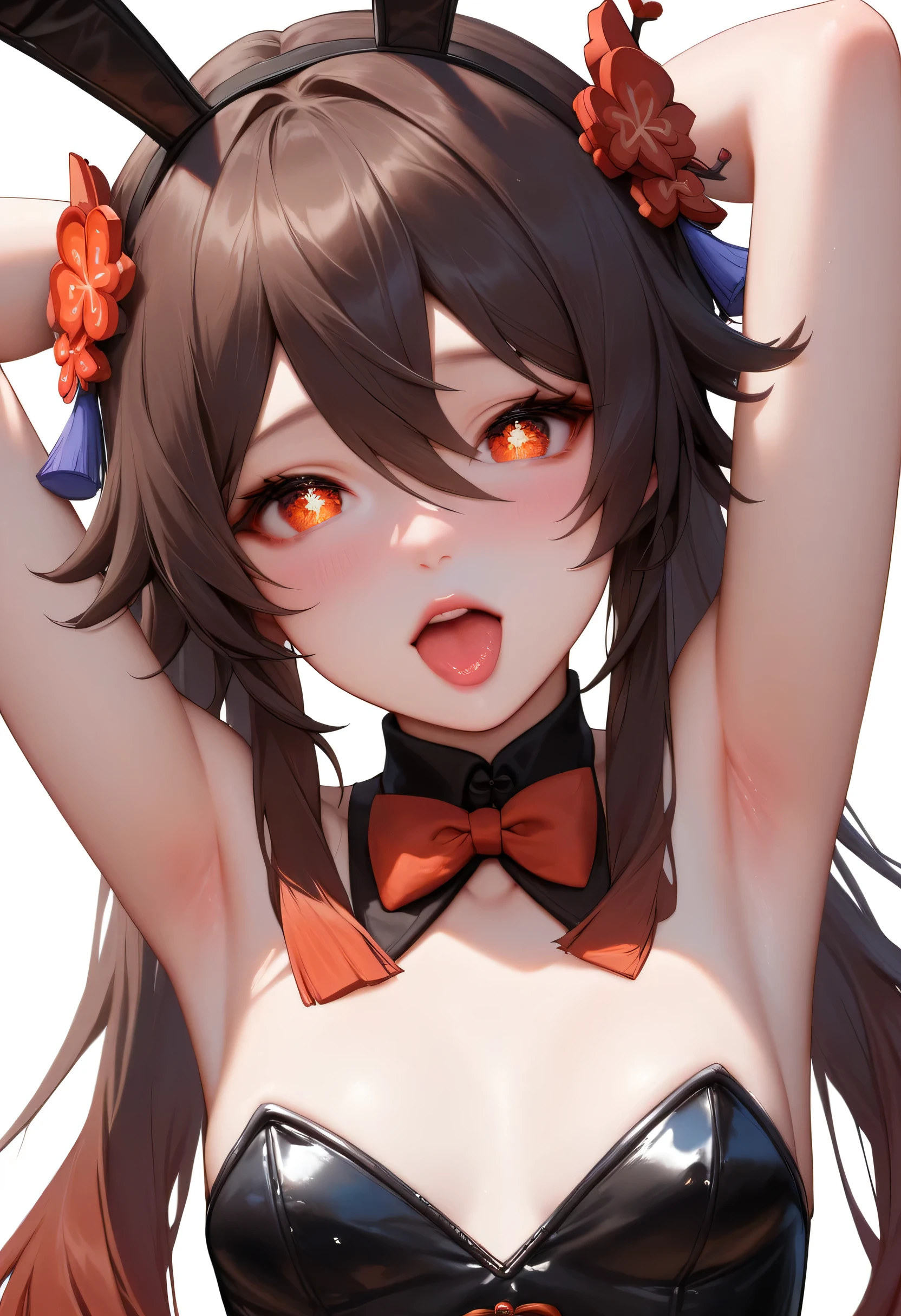 score_9, score_8_up, score_7_up,source_anime, high res image,masterpiece,best quality,girl,cute face,clear skin,hutao_genshin,bunny suit,bust close up,small breast,ahegao,armpit,