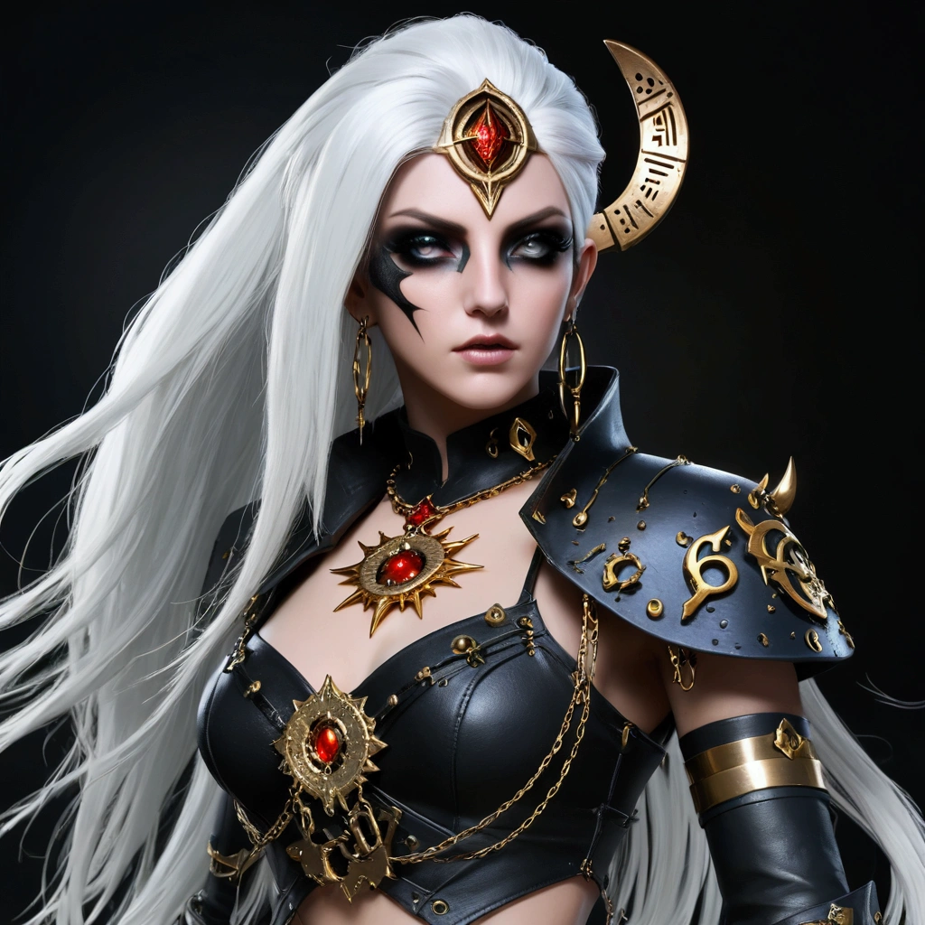 White Reaper, HarlequinPunk, Jaehra, full length, Gorgon --ar 4:5 --s 290 --c 16 --w 1565 --q 1 --stop 10 --v 6.1