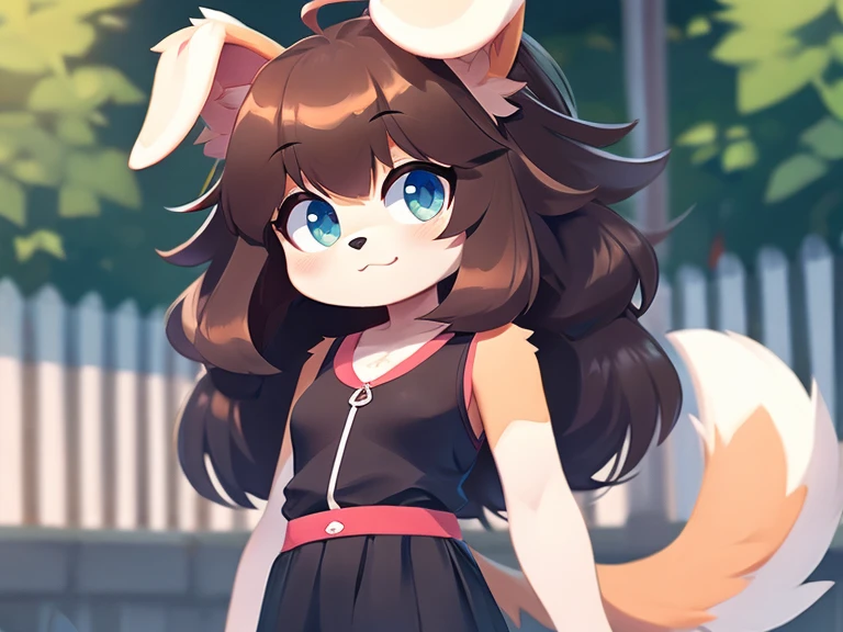 Furry girl, cute dog, thick hair, detailed body, regular clothes, high quality 