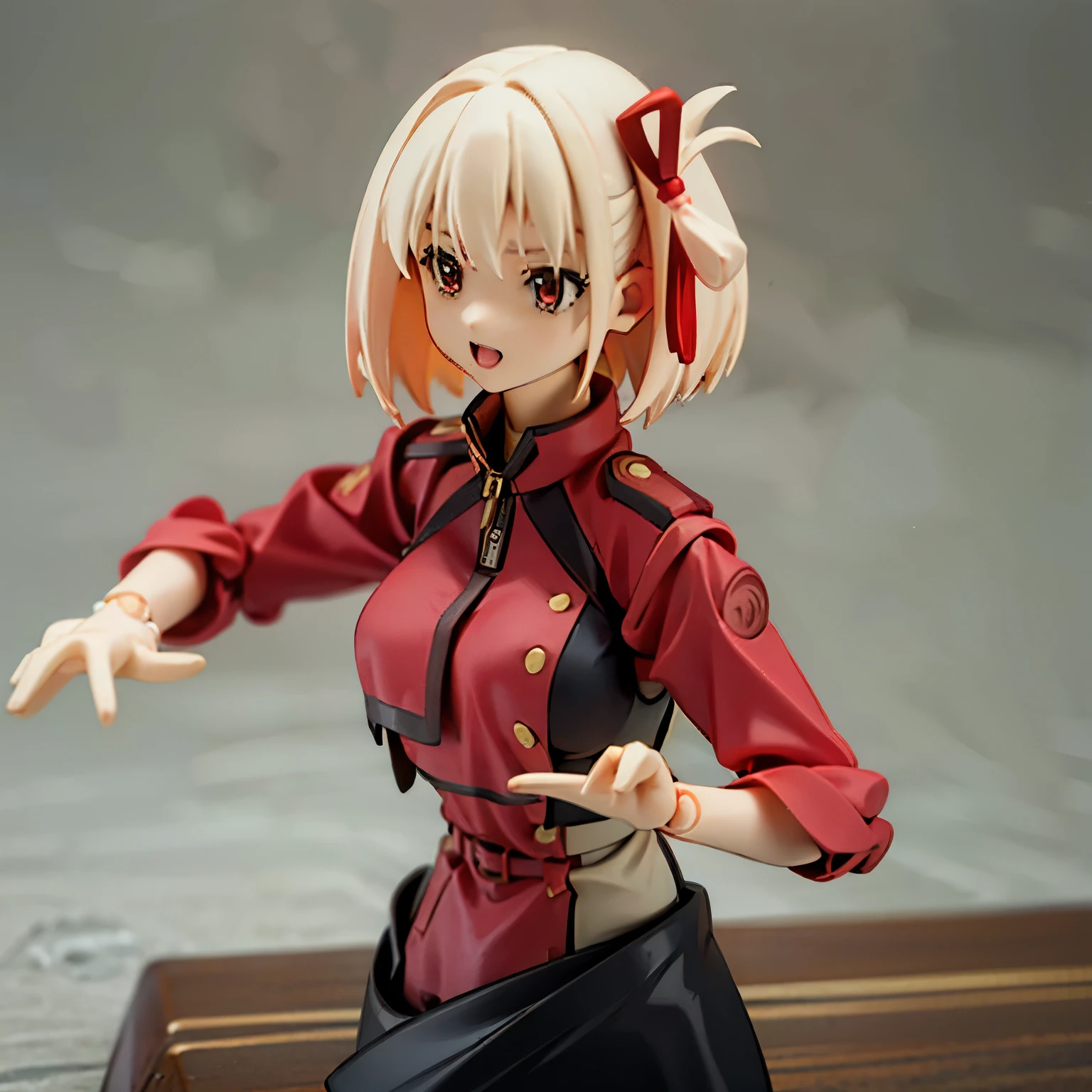 Figma,Chisato Nishikigi, blonde hair, red eyes, short hair, medium breasts、 upper body、Three-dimensional