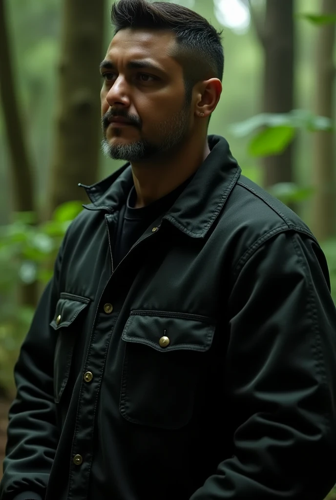 muscular man, 38 years old, detailed facial features, strong jawline, piercing eyes, rugged and masculine, wearing a tactical outfit, outdoor forest setting, dramatic lighting, cinematic composition, hyper-realistic, 8K, (best quality,4k,8k,highres,masterpiece:1.2),ultra-detailed,(realistic,photorealistic,photo-realistic:1.37),dramatic lighting,cinematic composition,moody atmosphere