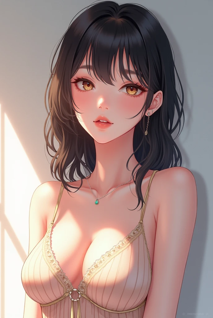 Masterpiece, Manhwa Art, A Korean girl, One Girl, Looking like an idol , Blushing Hard, Pouting cutely, Looking like she's trying to get someone attention, Eighteen plus years old girl, gyaru type, hot and attractive, big oppai, tall and curvy