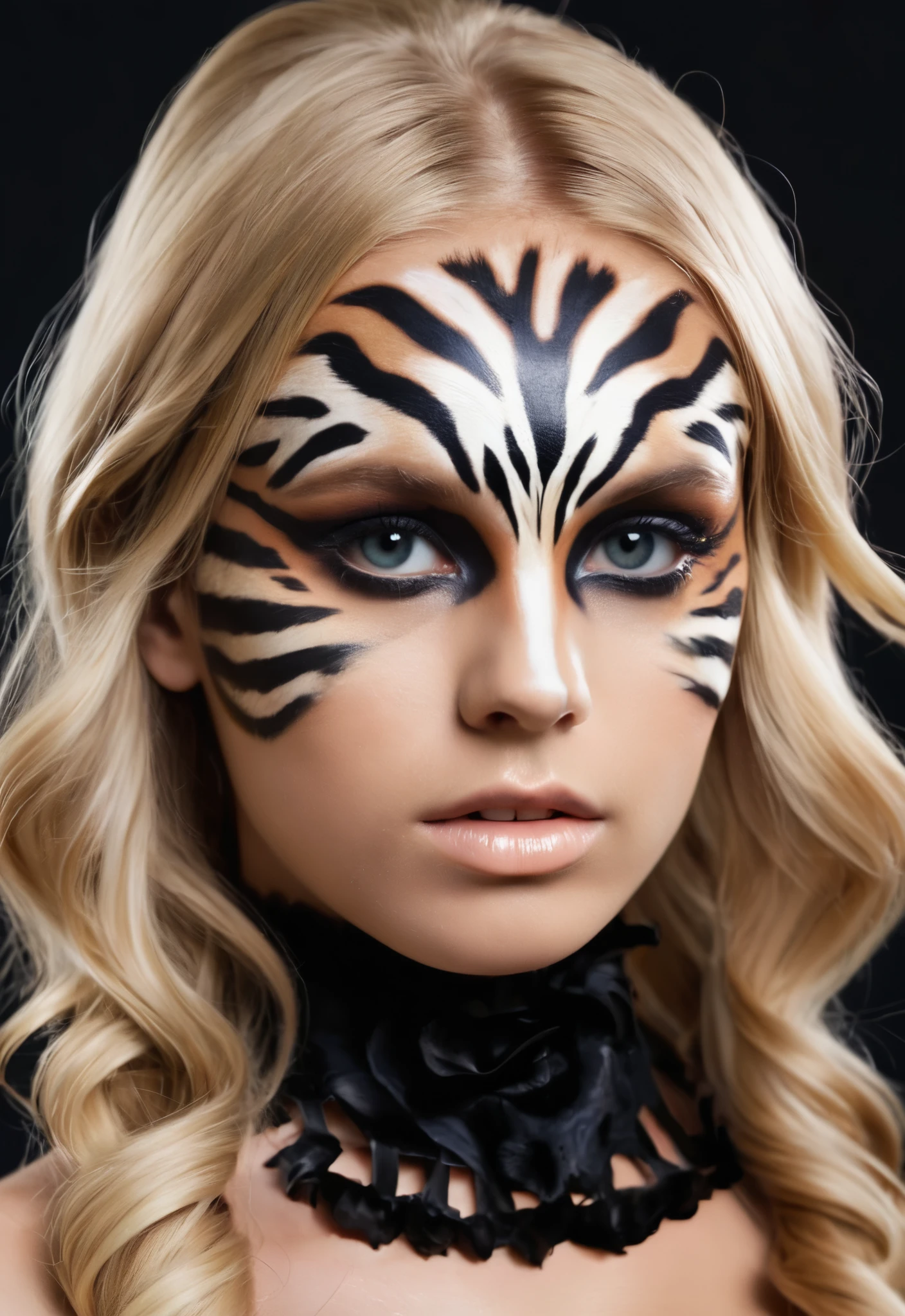 photo of a 20yo woman with blond hair style \(artistic makeup with animal on face\)