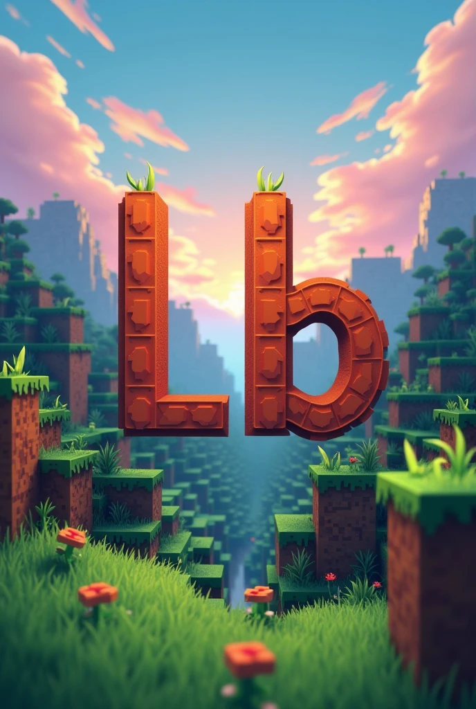 A font where LB is written with a Minecraft background image