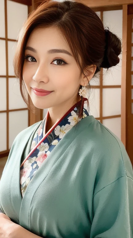 (a masterpiece portrait of a woman with ultra detailed features, in 8K resolution, with crisp quality and vibrant colors)、(from front, look at viewer)、One person、 Elegant Japanese Woman、50 years old、 Tea Ceremony Master in the Edo Period 、Sexy Master 、