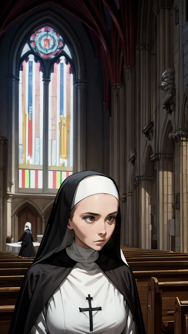 a nun inside a church
 