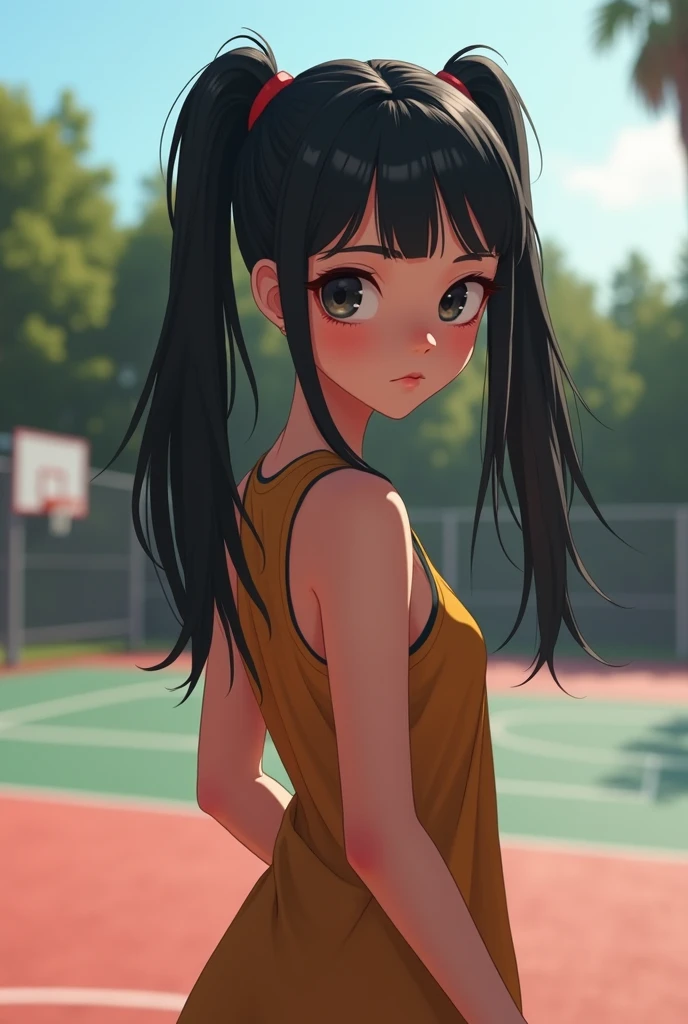 (high resolution, upper body, soft skin:1.2),(best illustration,masterpiece:1.2),ultra-detailed,[(cat ears , black inside:1.2, black hair, cat eyes),vivid colors,sharp focus,portrait,studio lighting,bokeh, wearing a tennis uniform, tennis courts background, dusk, Nyan Nyan,