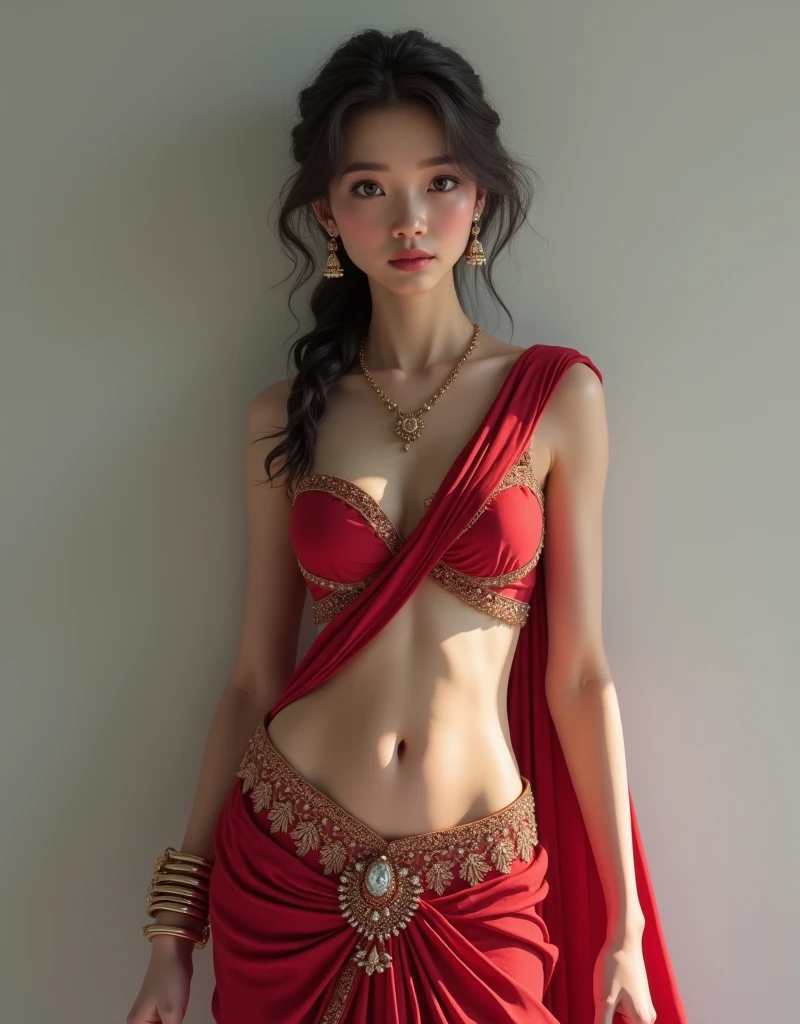 Une femme en sari posant pour une photo, Indian goddess, traditional beauty, Indien, beautiful goddess, Ornate Cosplay, en tailleur, Super mannequin indien, Belle jeune fille, femme magnifique, Asie du Sud-Est avec Long, Indien provocateur, magnifique belle femme, Tenue complexe, Hindu aesthetics, belle fille asiatique, Extremely detailed shot of the goddess, jaw dropping beauty, Big breasts deep neckline sexy navel