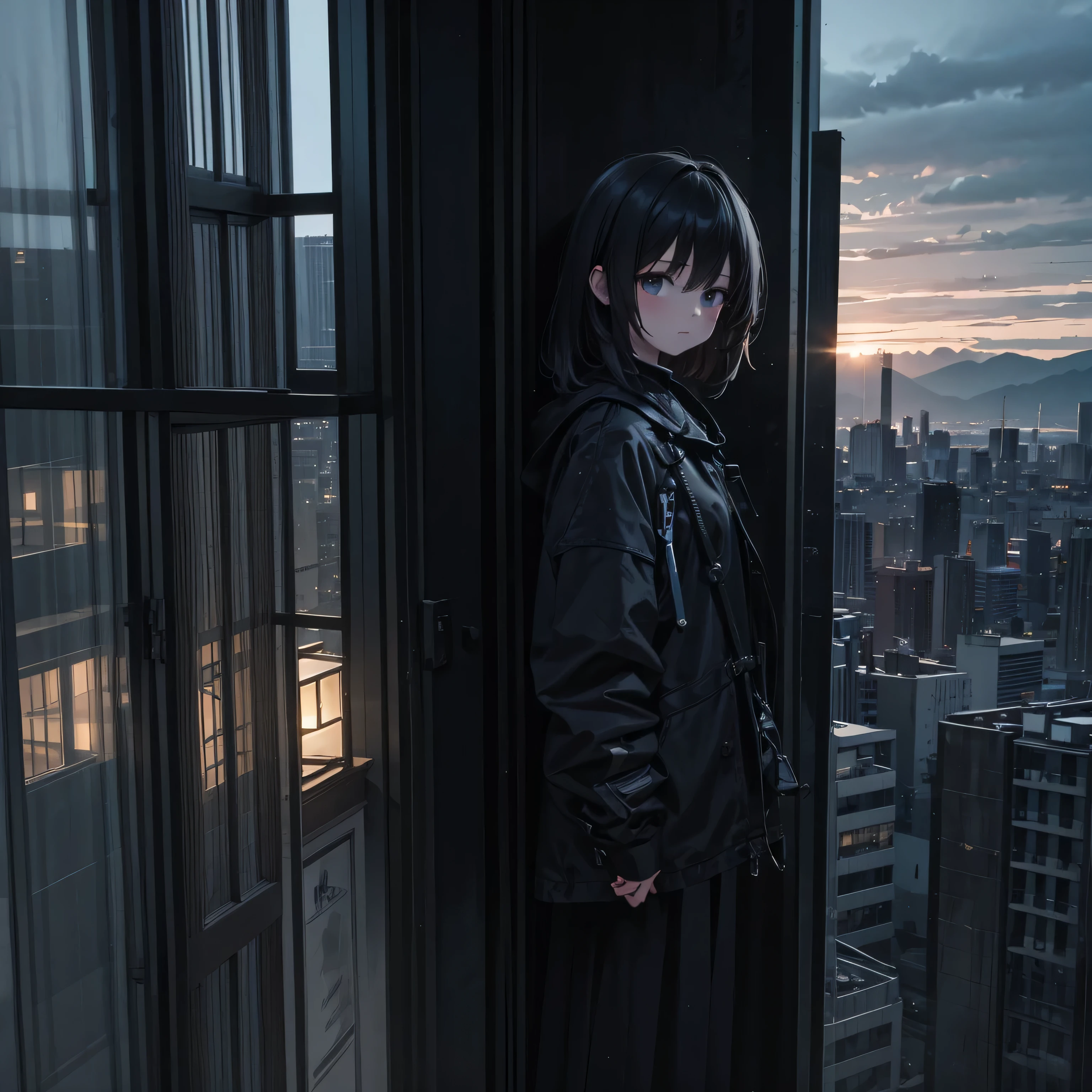 a girl holding another girl's hand which is hanging from the roof of a multi-storey building, view from above, 1girl, 2girls, dramatic, high angle, urban landscape, city skyscrapers, moody lighting, cinematic, (best quality,4k,8k,highres,masterpiece:1.2),ultra-detailed,(realistic,photorealistic,photo-realistic:1.37),HDR,studio lighting,professional,cinematic composition,dramatic shadows,muted colors,chiaroscuro