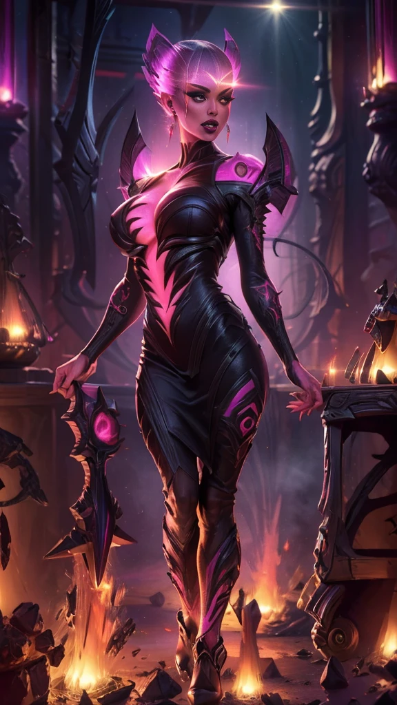 ((stsapph2024)) a beautiful((jenna_ortega_v3 )) (tiefling colored skin, horns, pointy ears  )) with ((red skin)), curly red hair, (((wearing a violet suit))), floating in space, 5 detailed fingers, high quality, masterpiece, photorealistic, raw photo, depth of field, full body
