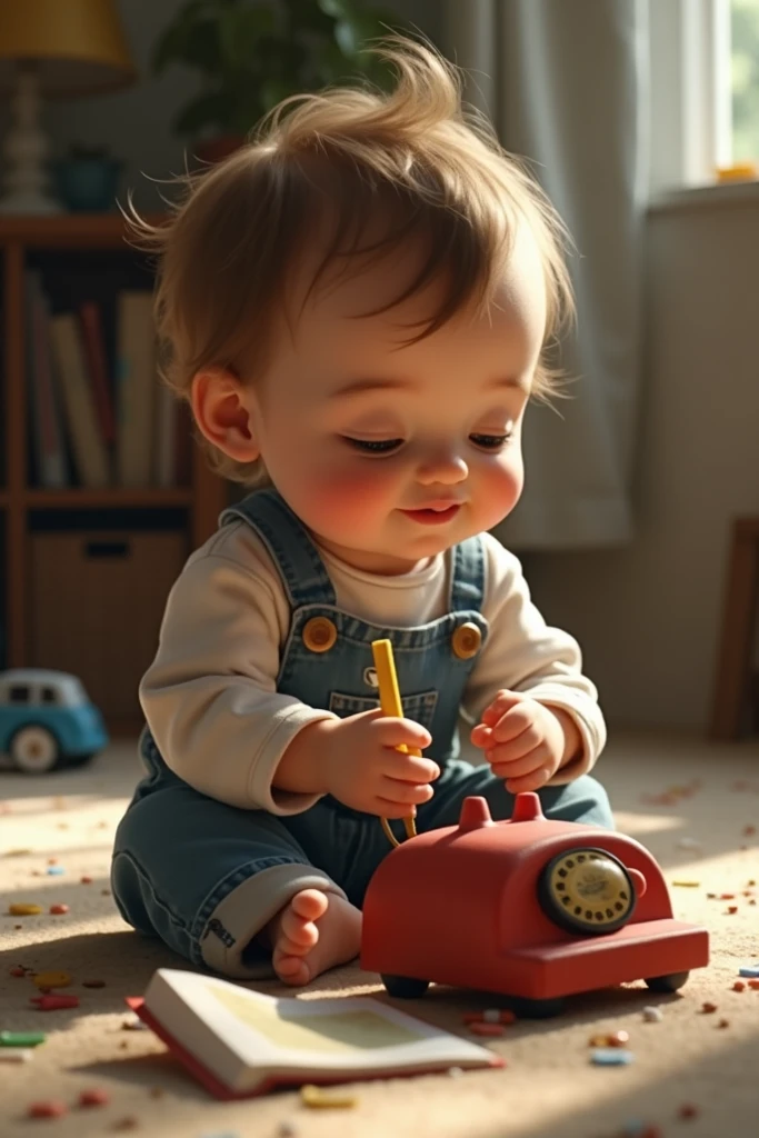 Little fat boy with a paintbrush drawing, cute, happy expression, --auto --s2
