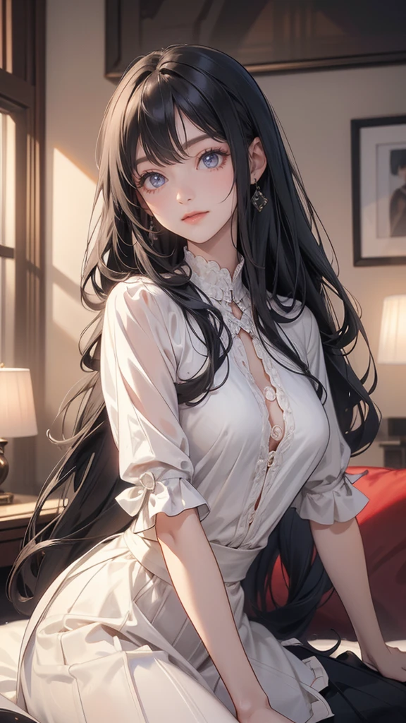 (Increase contrast)、(Increase saturation)、(27 year old super beautiful girl)、(Fair skin)Beautiful woman with perfect figure、Cute Face、long hair、Realな目、Natural Makeup、Beautiful details、(Realistic Skin)、Beautiful Skin、Charm、Ultra-high definition、超Real、Real、Very detailed、、bangs)、(White tank top and knee-high boots、I can see the cleavage)((Very short mini skirt)) Brown Hair、((On the bed、sleep、Raise your hands、handcuffs、Leg spread、Embarrassed face、Tattered and torn clothes))Leg spread、Shot from the leg