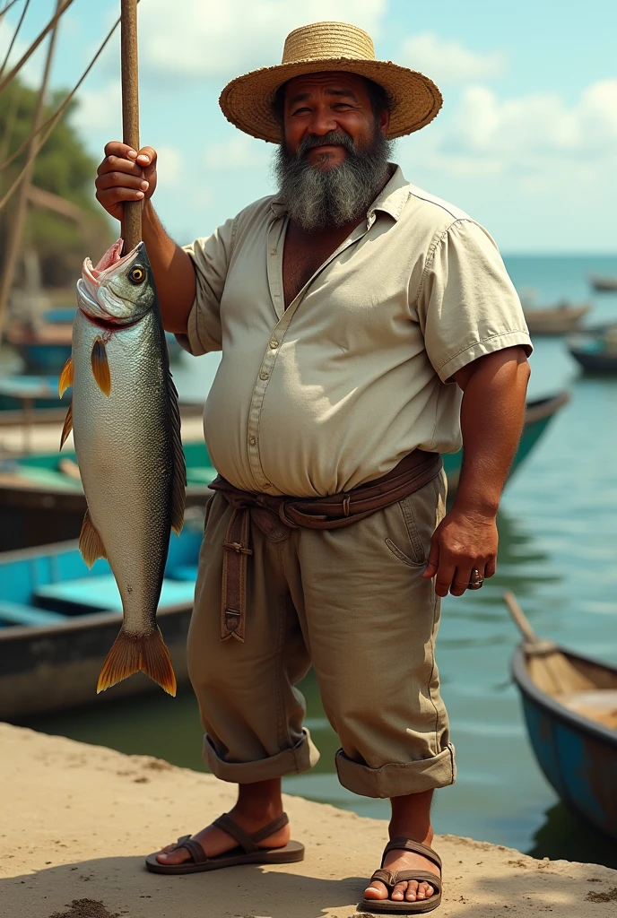 A man eating big fish realistic photo 