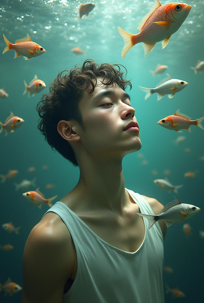 Naked guy with a dick in a goldfish net