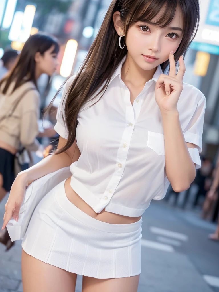 (8K、Raw photography、最好质量、A masterpice:1.2)、superdetailed、ultra res、(realisic、real photograph:1.47)、(Fantastic lighting)kawaii pose、White Skin Skin、Fair-skinned woman、In jeans、An ultra-high picture quality、Beautiful blue sky lighting、Slim woman in jeans、、amazing detailed、Beautiful girls in very detailed、、Brown hair shining in the light、、very detailed faces very detailed eyes、Very realistic skin、 extremely detailed fingers, extremely detailed nose, highly detail mouth, flawless anatomy, Highly detailed sailor suit、highly detailed back ground,, famous Japan idol, a Pretty, Realistic body, , White Skin Skin, shining skin, Slim body, Long straight hair, (Blunt bangs:1.2), 、Schoolgirl youth Celebrity-level cuteness 、(Pink Eye Shadow)((Drawing a heart picture under the eyes)) heart mark、♡