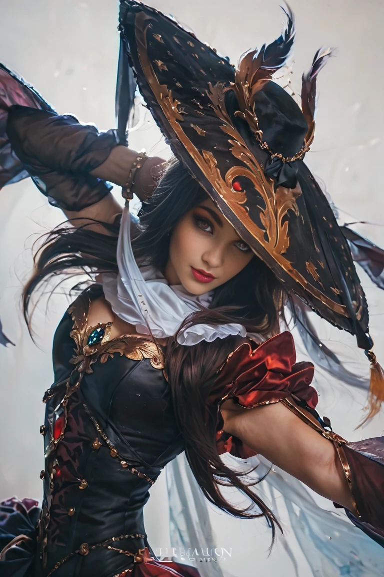 A palavra "lux" escrita em primeiro plano, ((Ahri de League of Legends, Ultra realista)), (((corpo inteiro))), ((perfect hands)), Usando a Arma Samurai, fundo antigo, elegante, gray and black smoke, atordoante, hyper realistic, octan render, surrounded by the effect of smoke and lightning,  Estilo League of Legends, fundo antigo, elegante, deslumbrante, (papel de parede), arte conceitual, detalhes intrincados, altamente detalhado, ((cinemactic)), Dramatic, (mais alta qualidade, Concedido, obra-prima:1.5), (fotorrealista:1.5), fotografia, Realistic photo, Nikon, Luz Natural, 4k, highes definition, XF IQ4, 150MP, 50 millimeters, ISO 1000 Certification, 1/Anos 250, Luz Natural, Adobe Lightroom, photolab, Photographic Affinity, PhotoDirector 365,