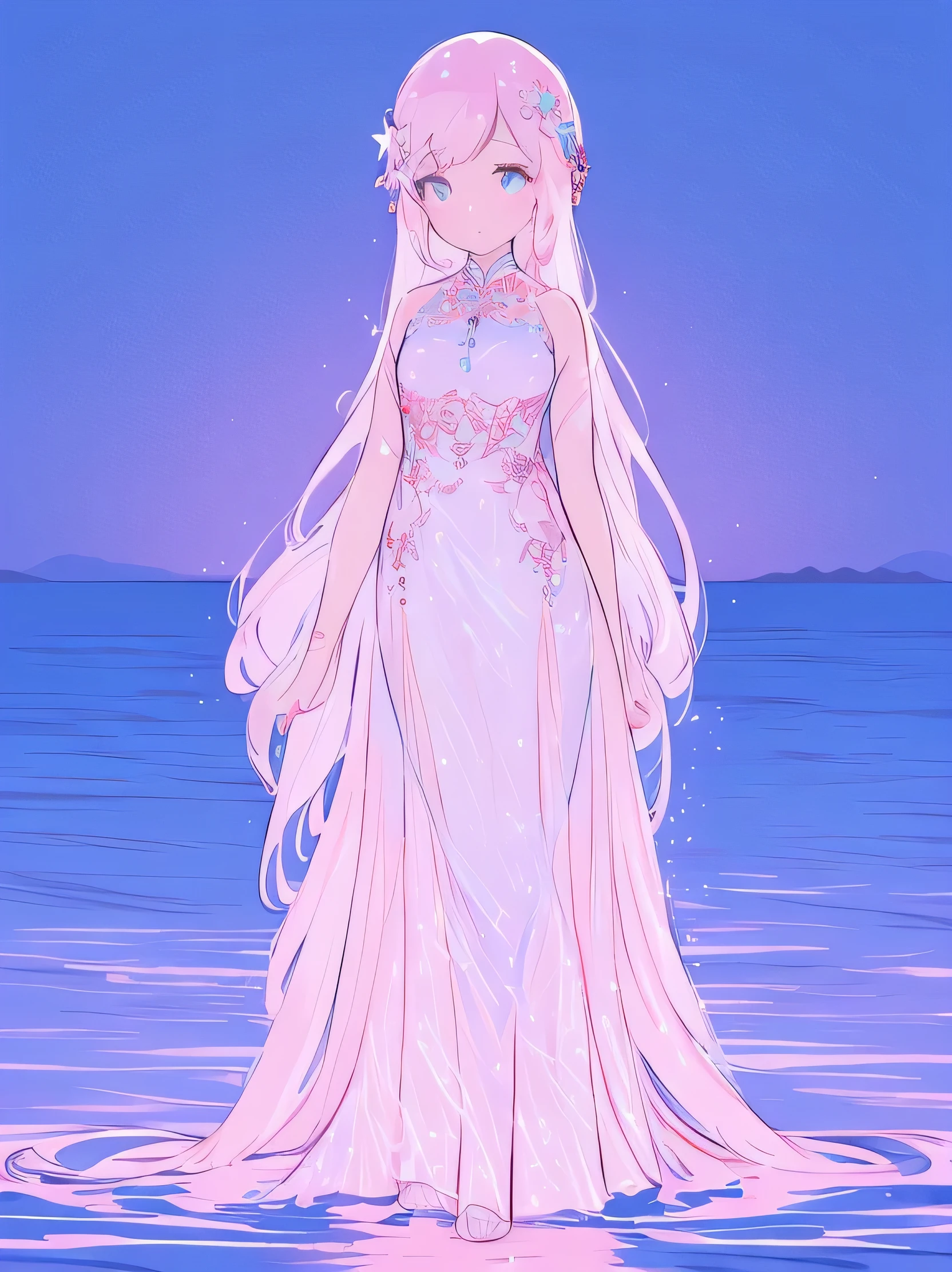 A girl in a red Hanfu dress, women with iridescent hair and delicate teal dress armor, standing, rainbow colored cosmic nebula background, stars, galaxies, intricate details, perfect detailed face, ultra-detailed, 8k, photorealistic, masterpiece, studio lighting, vivid colors, fantasy, digital art