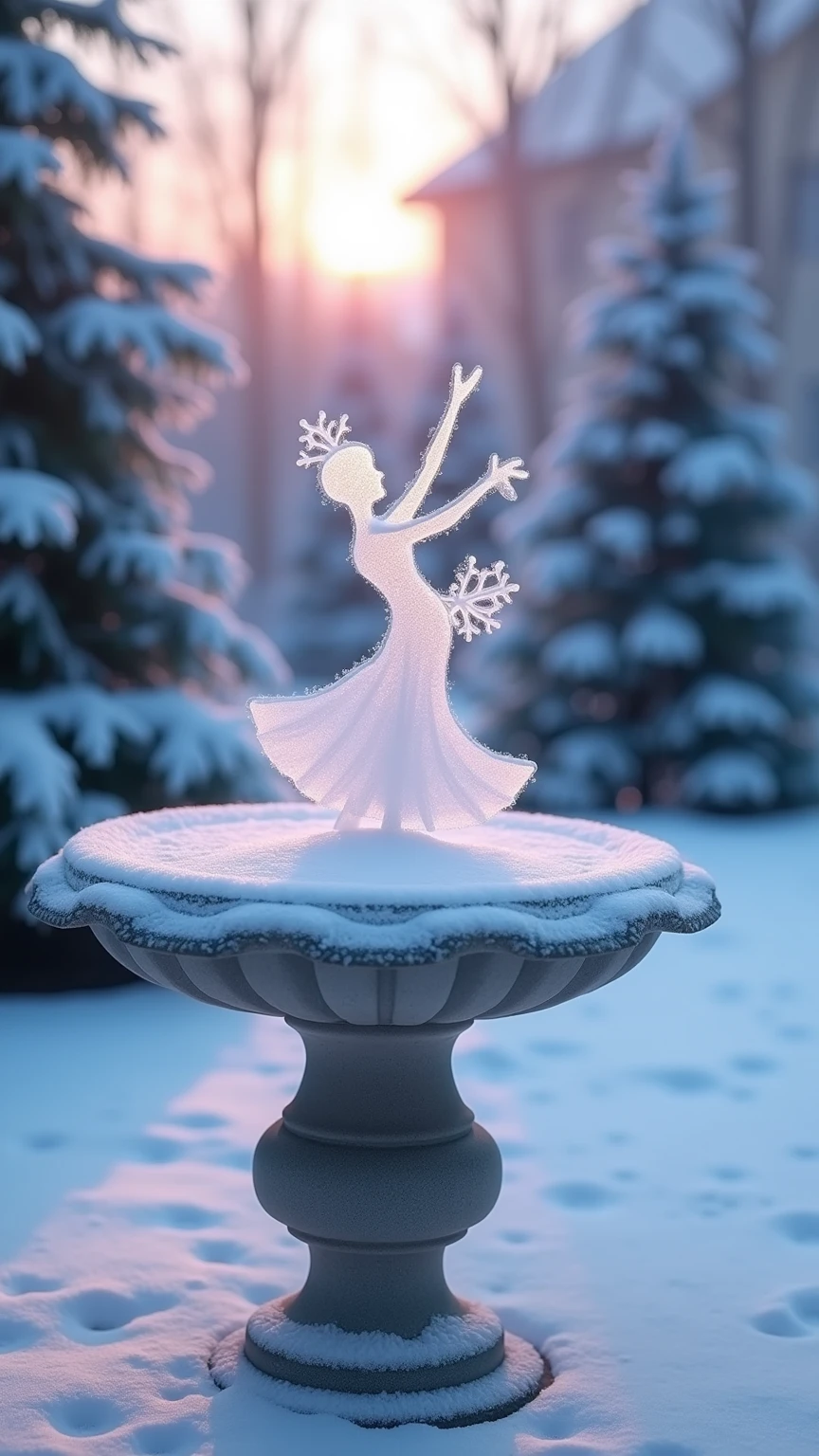 An ultra-realistic and highly detailed image of a sculpture made entirely of translucent ice, representing a ballerina dancing.