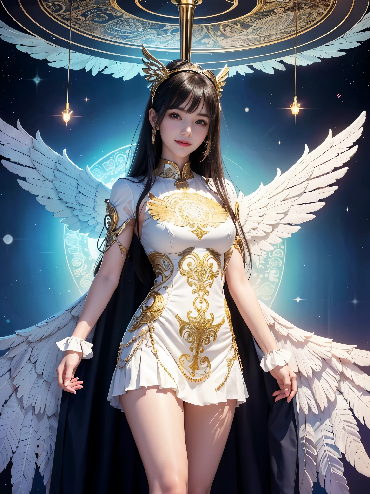Fantasy Realistic universe universeに鳥が飛んでいる Bird with beautiful feathers A starry sky、moon planet Shine