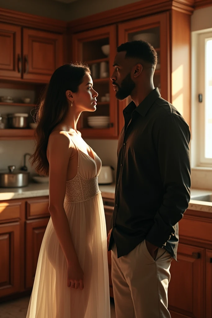 
Two people inside a black carriage, half naked, beaten. She is an adult brunette woman and an adult black man. . but with a scared face
