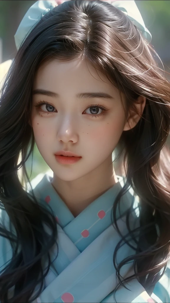 (masterpiece), ( top ), (  High Quality Details), (illustration), ( Watch 1 female ), Staring at the viewer , (Interview),  Beautiful, Detailed Eyes  ,  delicate and beautiful face  , Floating  , (High saturation), (shining),  blue sky, Bright and beautiful face,  skin is young and radiant  , Fair and shining, top 외모 , Very beautiful,  Her big eyes shine with a clear sky blue light while staring at the viewer ,  A beautiful and amazingly beautiful girl staring at her viewer ,