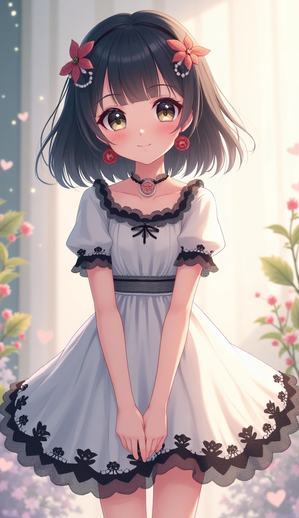 (( masterpiece, highest quality))), (girl),、look at me、arms behind your back、
NSFW、10 years old、、cute、black hair、medium hair、twin tails、Oversized pink frilled dress、white stockings、((close)), ((flushed)),,,embarrassing、perfect lighting、perfect composition、cinematic angle、