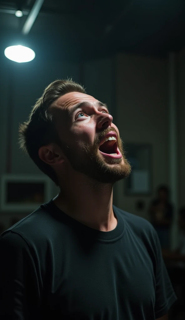 A man with his mouth open in fear - SeaArt AI