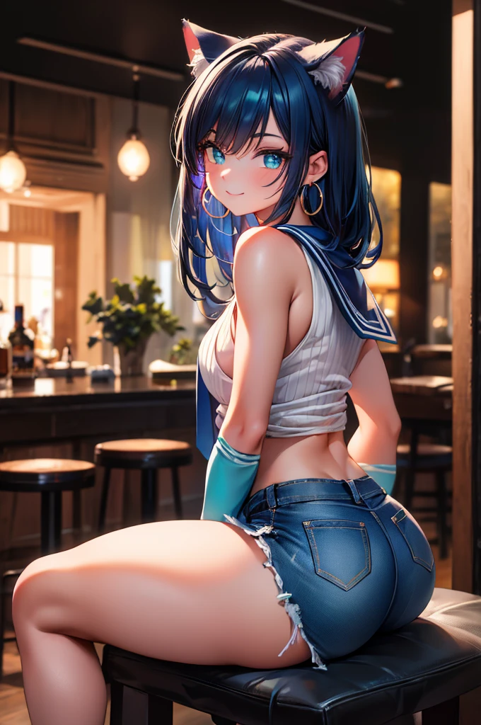 Cornflower art, dreamy, (masterpiece, top quality, perfect anatomy, beautiful face, realistic, super detailed, 1 girl, 18 ears senile, solo, depth of field, canon 24mm lens, f1.4, cute_girl, sailor_ collar, clear facial features, short sleeves, small breasts, slender height, height 150cm, , barefoot, double ponytail, bangs, gravure pose, indoor, Slouch, chest gap jungle, blurred background, (Uwabaki: 1.1576)) whole body, clear liquid dripping from the crotch, the front of the shirt is exposed, breasts are visible, transparent bra, light blue striped buns, erotic, , NSFW movie, strange, beautiful pee, holy water, (), crotch jungle,