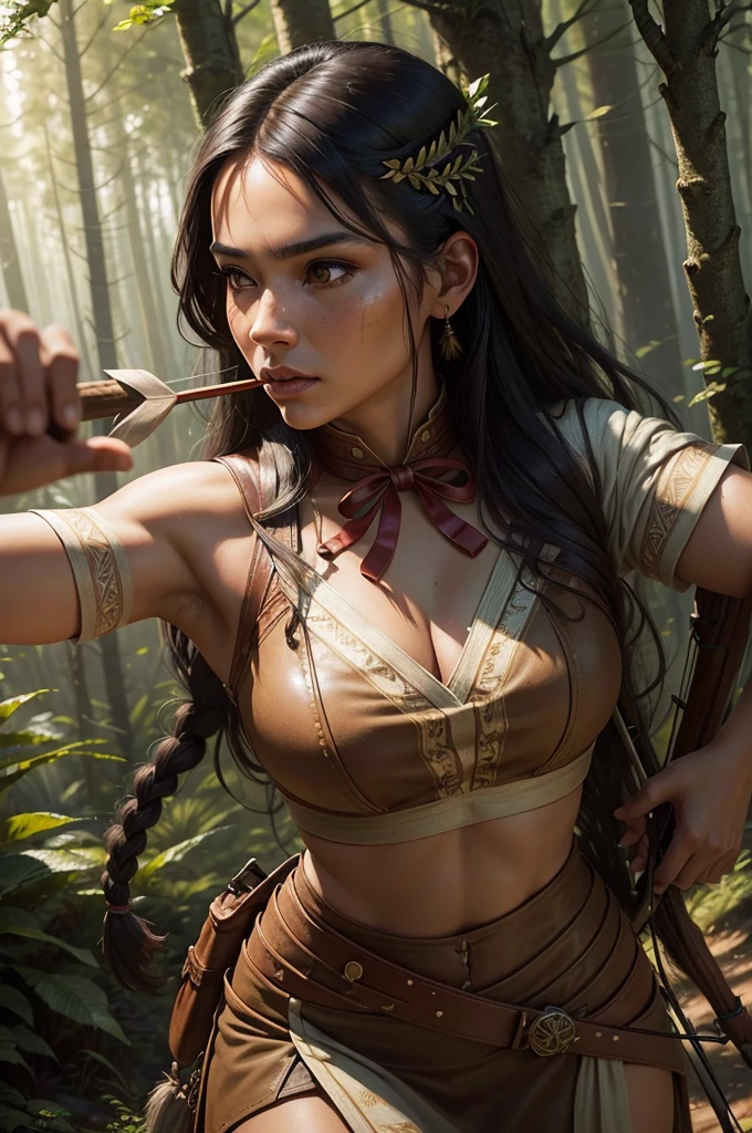 Jennifer Esposito, with bow and arrow in forest scenery, arte fantasia behance, fanart melhor artstation, Arte de fantasia 4k, 2.5 d cgi anime fantasia arte |, Arte WLOP, Ross Tran e Wlop, Arte WLOP, art of awesome character, wlop e ross tran, Chengwei Pan em ArtStation, O melhor da artstation --auto