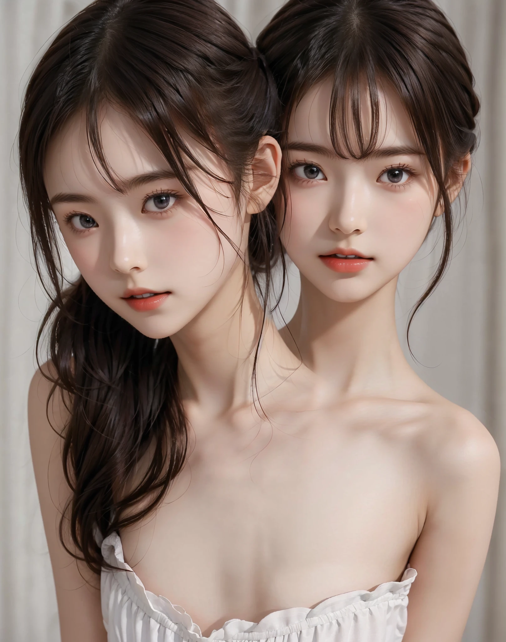 Maid,chignon hair,brown hair,slender body,cute pretty girl,masterpiece,high definition,4k,8k,16k