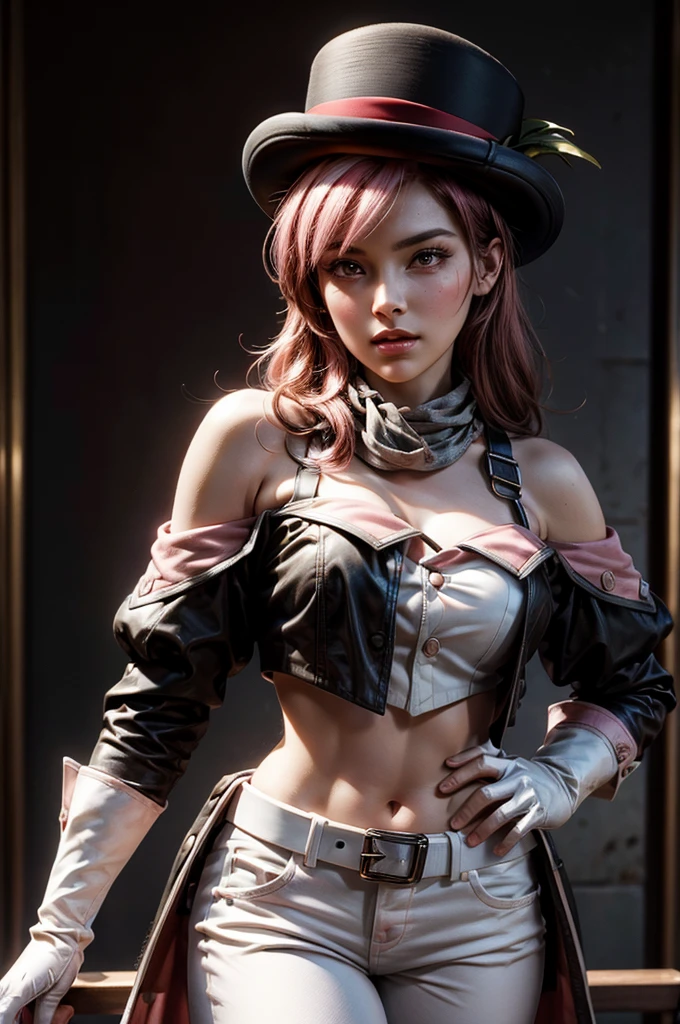(masterpiece), best quality, expressive eyes, perfect face, (city background), (walking), (closeup view), (smirk), (1girl, age 18+, Scarlett Johansson, face freckles, fair skin, red hair, long fohawk hairstyle, green eyes, hourglass figure, thin body, skinny body, body, small breasts, wide hips, thick thighs), (black laceup corset, exposed cleavage, croptop, sleeveless, ripped minishorts, torn minishorts, black fishnet stockings, small hand gloves, studded choker, studded bracelets, hip belt, black makeup, black lips, black lipstick, body tattoos),