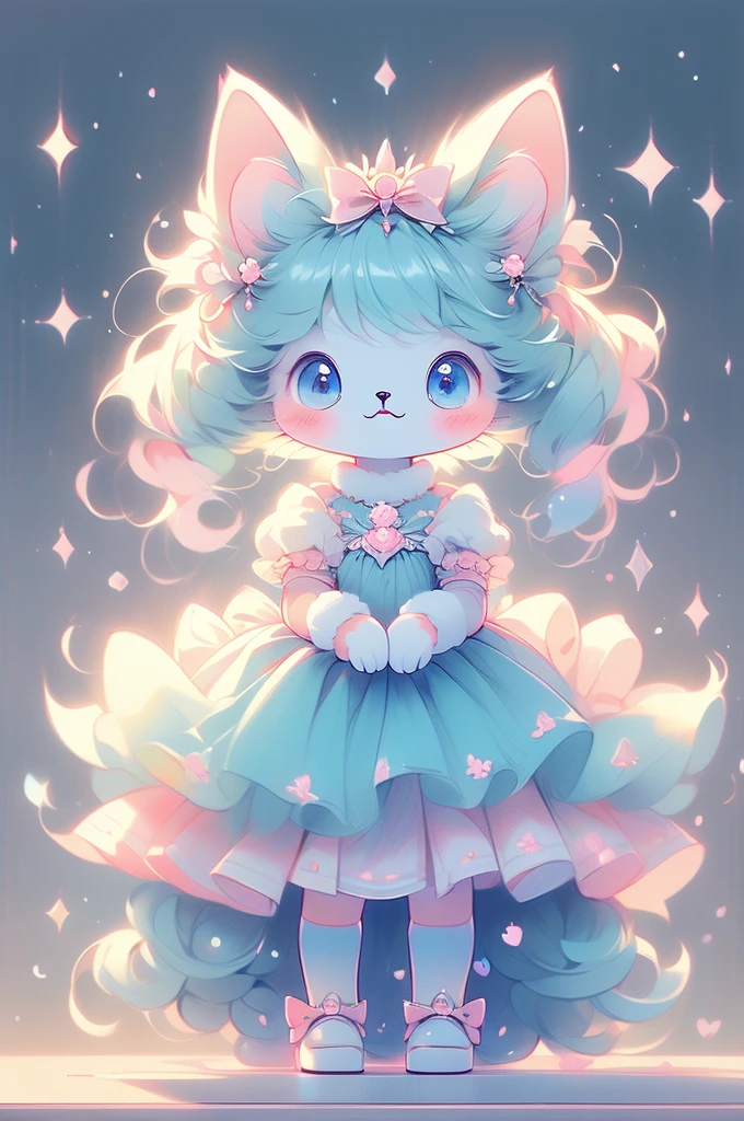 (Chibi Girl:1.2)、(Chalk Drawing:1.2)、Ezvian everywhere、Long twin tails、bow、tiara、Fluffy dress、Fun expression、Fluffy robot cat_Floating、Fluffy cat_hold、Laughing cat pose、high quality、High Detail、original、Chalk color background、Colorful gradient