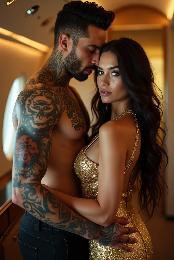 A rich man grabbing and rapping his elite and very beautiful sex slave from behind against the wall, he is like a hungry beast wants to sex her, she's 19 y.o. elite supermodel, perfect body proportions, super elegant babe, small breasts, she is upset, she doesn't want sex, she forced to serve her master, Very passionate, photorealism trends, high-resolution details, raw photography, sharpness, uniqueness in the D850 4, Koda850 K 400 portrait camera, 1.6 lens, rich colors, realistic textures, spectacular lighting