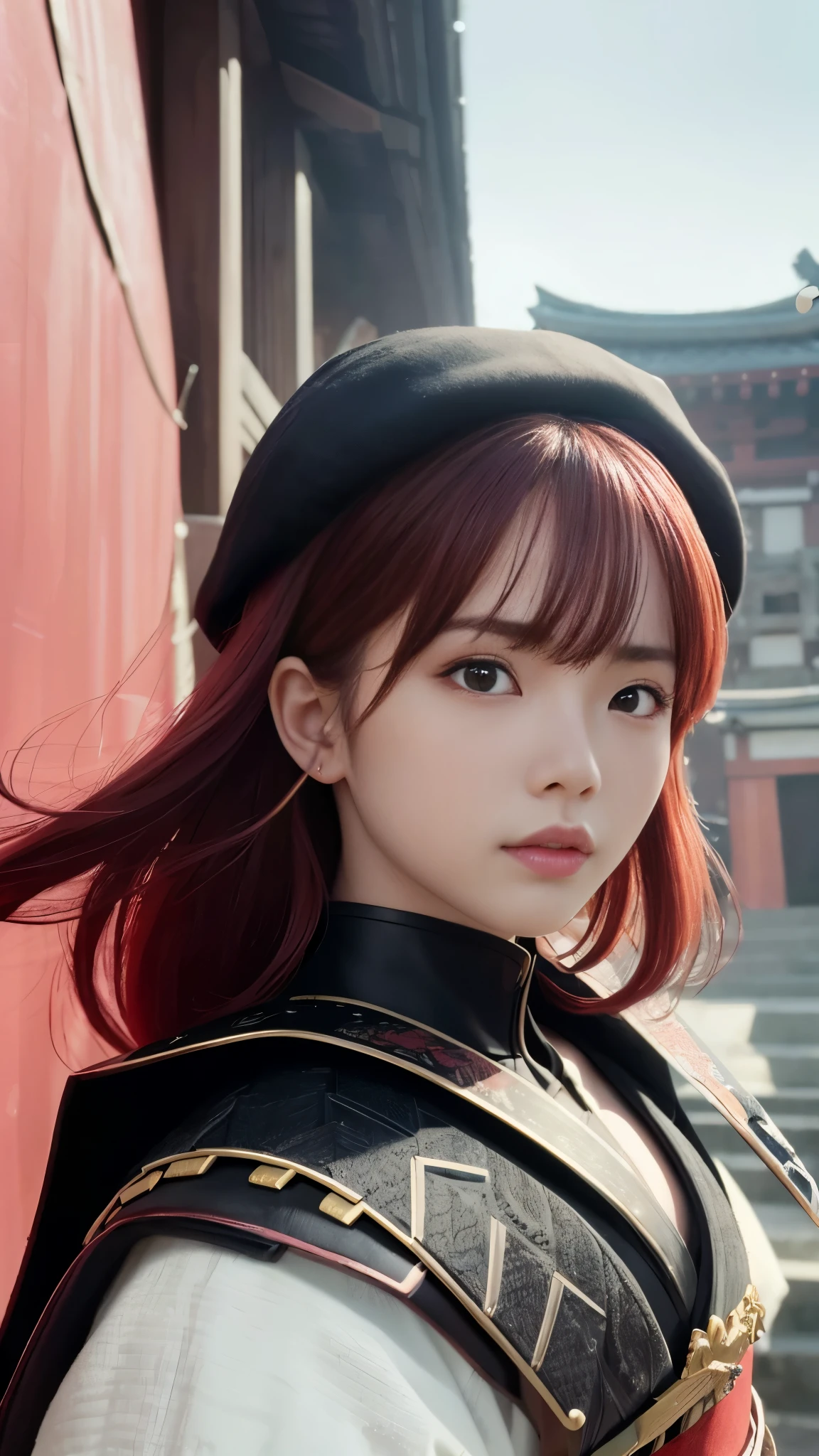 masterpiece、 best quality、 ultra high resolution、 super high definition ,aesthetic、8k、 ( photorealistic:1.4)、 red hair  ,  Japanese 、(Samurai Style)、night 、flat chest, AA-cap chest、Small waist:1.2、whole body:1.5、 octane rendering intertwined 、超A high resolution、8k、Unreal and dynamic、Surreal、 absurd、 dynamic action shots、During combat、 Portrait、Super sharp、 realistic textured face and skin、 beautiful symmetrical face 、Upper teeth、( perfect anatomy)、 CGSoation Trends、Super sad、  