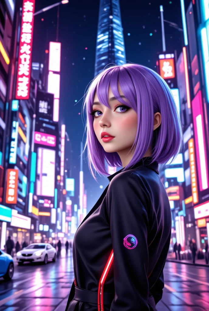 anime風の女性キャラクターのカラフルなプロフィール写真. anime「My Favorite 」has characteristics that are clearly different from. The setting is a futuristic city lit up by neon lights。. The environment is stimulating and adventurous. The camera settings are、A digital camera with a low ISO setting. This lens is a medium aperture zoom lens.. キャラクターデザインは日本のイラストレーターとanimeーターにインスピレーションを受けた, Akiko Sterrenberger, Photographed by Makoto Shinkai, Your Name。Director of