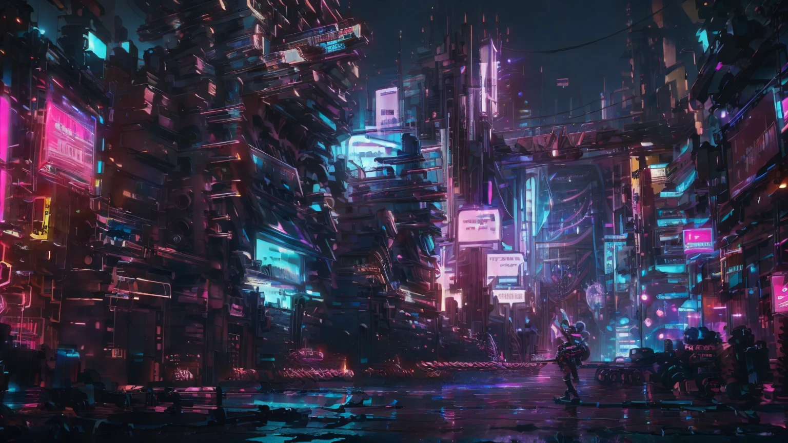  is a 17-year-old man holding a strict 1-meter-long gun made of reddish-purple brown roasted sweet potatoes、Futuristic Soldier Outfit 、Cyberpunk clothing、Futuristic goggles that glow blue、An electronic device attached to his body 、 Intense Action Scenes 、 cyberpunk cityscape、Neon lights twinkle、Post-apocalyptic、 Movie-like 、 dark atmosphere、night