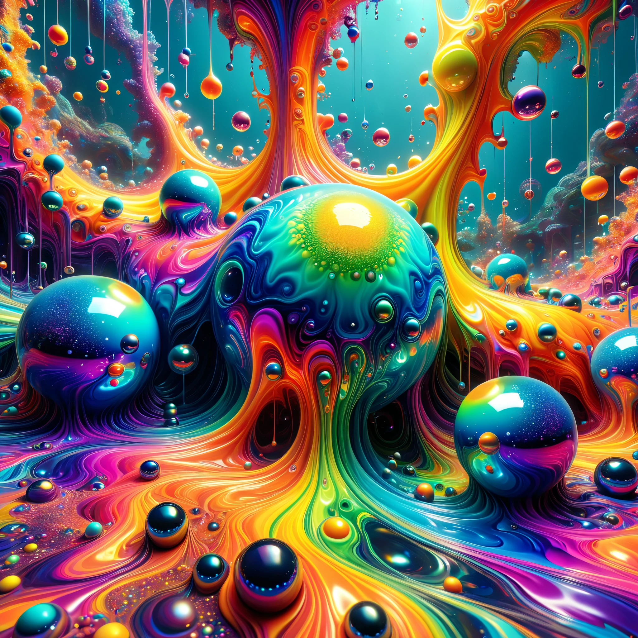 A photorealistic cinematic dream, psychedelic vibrant colors shimmering, glass morphing, rivers of intricate rainbow patterns, perfectly formed symmetrical spheres, glowing reflective bubbles, attention to detail on the bubbles and spheres, rainbows of color twisted in and out of translucent orbs, spilled paint and spirals of swirling color in the background, beautiful detailed digital art, pixel art, neon colors, 4d mandelbulb psychedelics, glass-like  landscapes, intricate coloration of  environment, psychedelic underwater brightness, trails of color and light, bright neon colors, psychedelic vibrant colors, colorful paint drips out of the bubbles, 3D glass spheres melting into each other spilling out colors, visually disorienting, hallucination inducing, optical illusions, startling, stunning images, awe-inspiringly, best quality wallpaper, pixel assets, portrait photography, surrealism, photorealistic, hyperdetailed, glass morphism,highly reflective, glass shines and sparkles 1In a room with mirrors for walls glass is morphing from colors inside of intricate rainbow patterns, perfectly formed symmetrical spheres and glowing reflective bubbles are everywhere melting into fizzy neon patterns carpeting the ground. Attention to detail on the bubbles and spheres, rainbows of color twisted in and out of translucent orbs, spilled paint and spirals of swirling color in the background, beautiful psychedelic digital art, pixel art, neon colors, 4d mandelbulb psychedelics, glass-like psychedelic landscape, intricate rainbow environment, psychedelic underwater brightness, trails of color and light, bright fluorescent colors, psychedelic vibrant colors, bright psychedelic neon colors, colorful paint drips out of the bubbles, 3D glass spheres melting into each other spilling out colors, visually disorienting, hallucination inducing, optical illusions, startling, stunning images, awe-inspiringly, best quality wallpaper, pixel assets, portrait photography, surrealism.Realism.