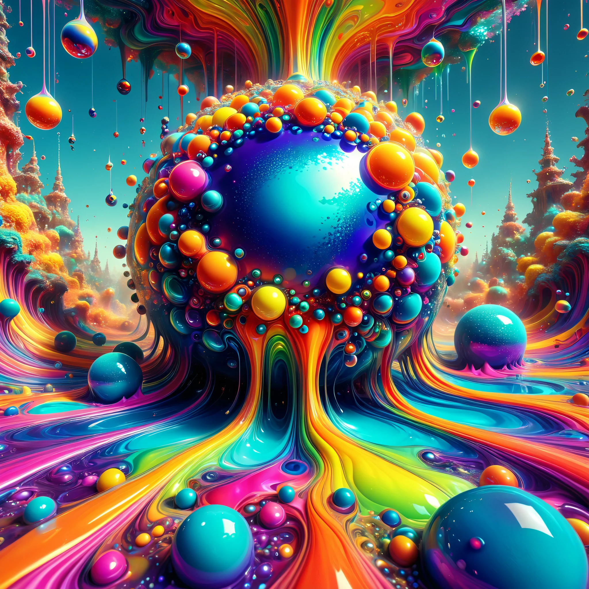 A photorealistic cinematic dream, psychedelic vibrant colors shimmering, glass morphing, rivers of intricate rainbow patterns, perfectly formed symmetrical spheres, glowing reflective bubbles, attention to detail on the bubbles and spheres, rainbows of color twisted in and out of translucent orbs, spilled paint and spirals of swirling color in the background, beautiful detailed digital art, pixel art, neon colors, 4d mandelbulb psychedelics, glass-like  landscapes, intricate coloration of  environment, psychedelic underwater brightness, trails of color and light, bright neon colors, psychedelic vibrant colors, colorful paint drips out of the bubbles, 3D glass spheres melting into each other spilling out colors, visually disorienting, hallucination inducing, optical illusions, startling, stunning images, awe-inspiringly, best quality wallpaper, pixel assets, portrait photography, surrealism, photorealistic, hyperdetailed, glass morphism,highly reflective, glass shines and sparkles 1In a room with mirrors for walls glass is morphing from colors inside of intricate rainbow patterns, perfectly formed symmetrical spheres and glowing reflective bubbles are everywhere melting into fizzy neon patterns carpeting the ground. Attention to detail on the bubbles and spheres, rainbows of color twisted in and out of translucent orbs, spilled paint and spirals of swirling color in the background, beautiful psychedelic digital art, pixel art, neon colors, 4d mandelbulb psychedelics, glass-like psychedelic landscape, intricate rainbow environment, psychedelic underwater brightness, trails of color and light, bright fluorescent colors, psychedelic vibrant colors, bright psychedelic neon colors, colorful paint drips out of the bubbles, 3D glass spheres melting into each other spilling out colors, visually disorienting, hallucination inducing, optical illusions, startling, stunning images, awe-inspiringly, best quality wallpaper, pixel assets, portrait photography, surrealism.Realism.