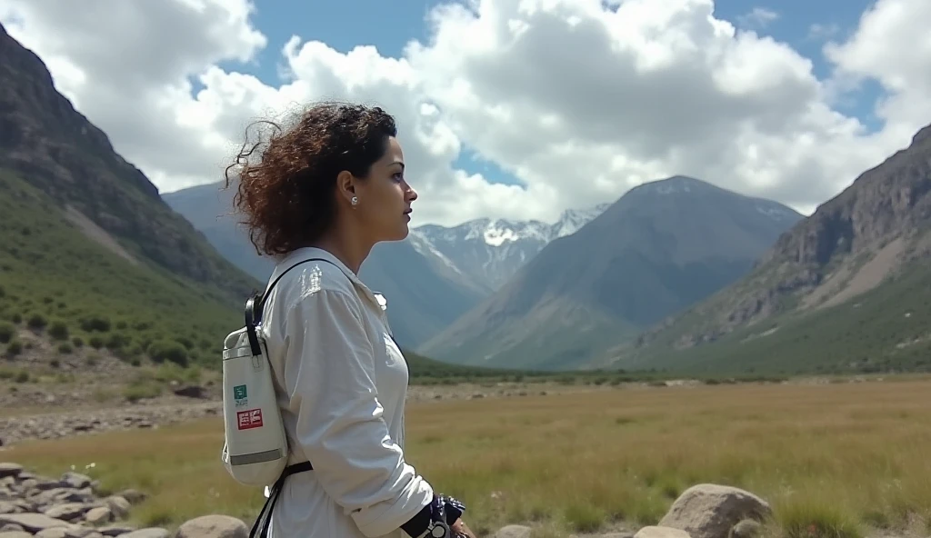 award winning clip  ( full body :0.8) (portrait photo:1.3) of a young woman ( science-fiction astronaut :1.3) common (:1.4), (Stargate :1.4),  looking at a verdant alien planet, (mountains:1.2) (Tall grass:1.4), [stones,  fluffy clouds in the sky ,  on artstation , highly detailed, fine detail, intricate, ( lens reflection :0.6), ( Backlight :0.8), (bloom:0.8),  shallow depth of field 