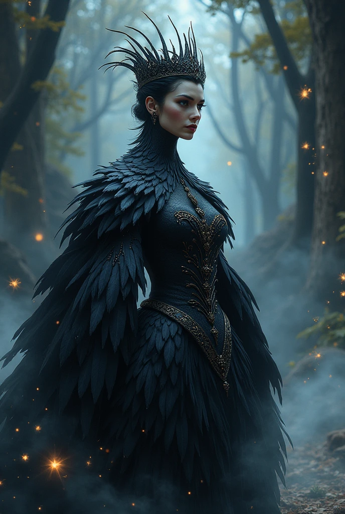 Dark character, with black feathers, spiral tattoos, anime dark