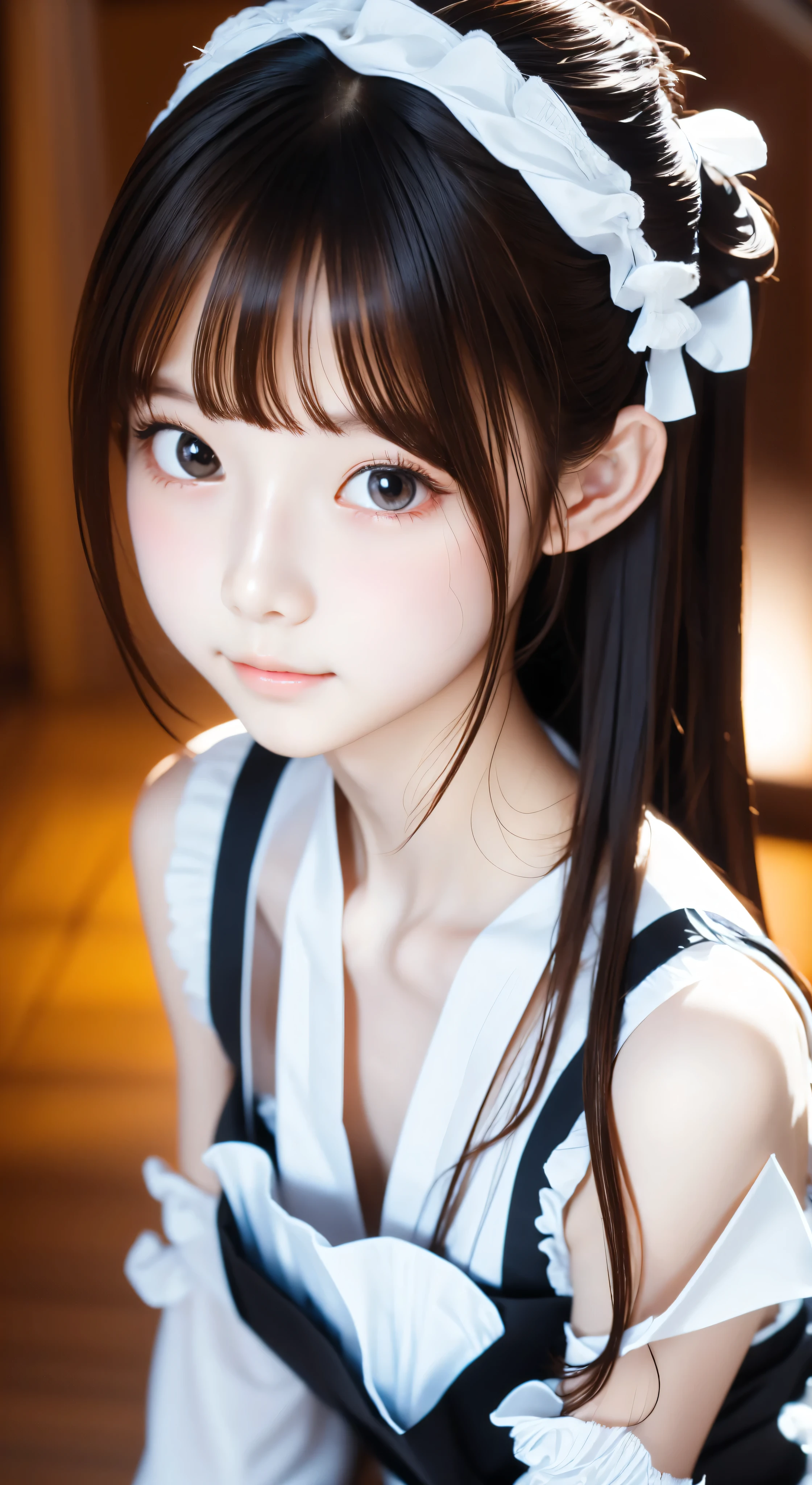 Maid,cute pretty girl,masterpiece,high definition,4k,8k,16k,odango hairstyle,black hair,slender body