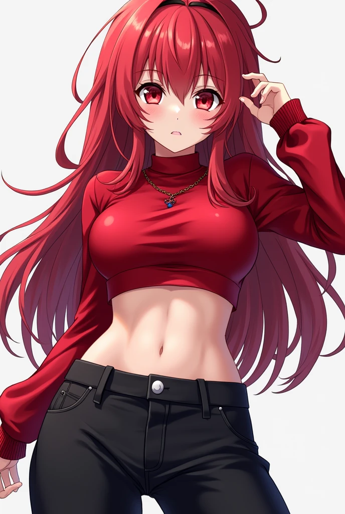 (masterpiece), best quality, BREAK, expressive eyes, (perfect face), 1girl, BREAK,( very long hair, red hair, ponytail), BREAK, (red eyes, agressive eyes, detailed eyes), BREAK, (unpleasant facial expression), BREAK, (very tall height), (skinny build), BREAK, (leather motocycle jacket), BREAK, (black pants), BREAK, (sneakers), BREAK, (classroom), BREAK, (looking at viewer), (standing)