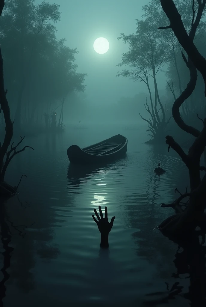 zombified man crawling out the water in a foggy marsh, horror movie, cinematic look, creepy aesthetic, ultra detailed, photorealistic, masterpiece.