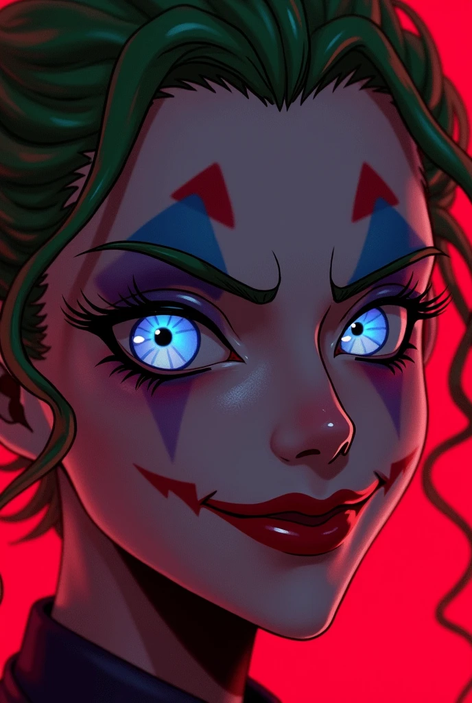 Close-up of a painting of a woman with blood on her face, grim facial expression, symmetrical portrait rpg avatar, cursed images, sinister portrait, expressioness, character icon, Devil's face, scary queen of death, cynical face, insane quality, clean brutal blooded face, devious evil expression, horror face, cutecore clowncore, cursed images