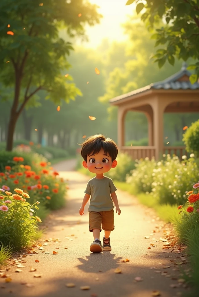 Scene 1: Boy Walking in the Park*

- A  walking in a park, looking curious.
- Background: A sunny park with trees, flowers, and a walking path.
For youtube videos 