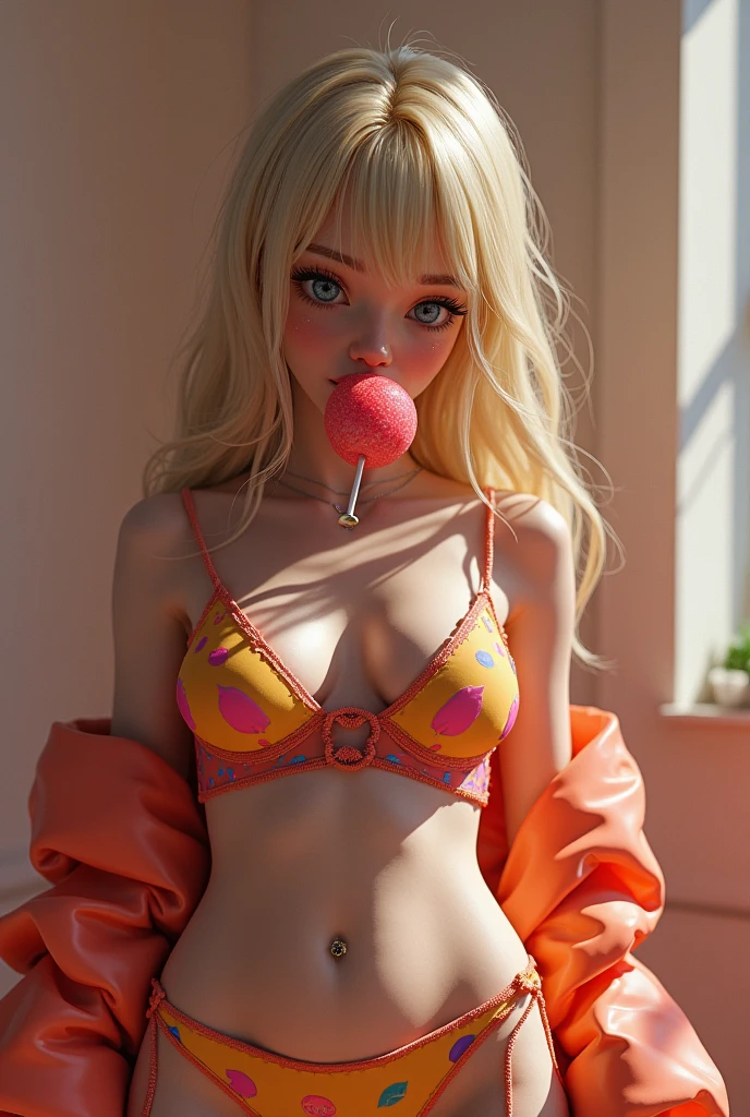 masterpiece, best quality, ultra detailed, expressive eyes, perfect face, nsfw, 
 1 realistic, 1 wasp  girl balloon doll made of dirty and tattered hot air balloon cloth, white painted face, wart on the side of the mouth, white and pink striped body, hands on cheek, warts all over the body, blonde long hair. sitting, (small breasts, sagging breasts, old breasts, wrinkled breasts:1.2)


