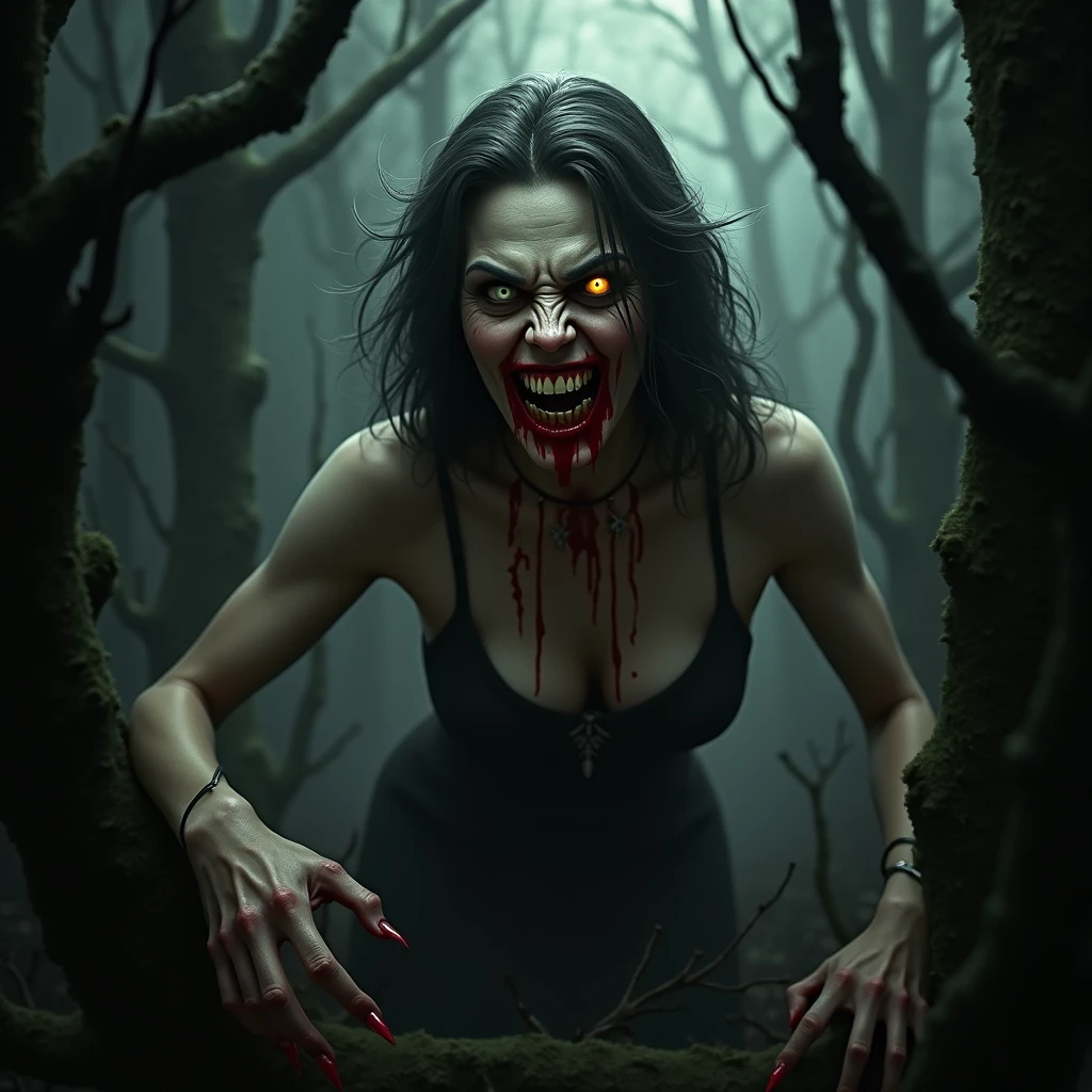 Super scary and disturbing bloodthirsty  lady full body