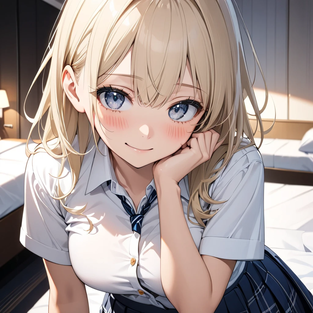beautiful illustrations, highest quality, 1girl, ( girl:1.5), (cute girl:1.6), flat chest, (girl like bisque doll), navy blouse, light blue white shirt, Not safe for work, ((sitting, GYNECOTOLOGICAL DELIVERY TABLE)), (((No panties))), (cunnus:1.4, toy phallus to puss fuck), Open twat:1.6, anus, ((spread legs)), looking at viewer, Cinematic lighting, (blonde straight hair), A Euphoric Smile, white socks, obstetrics and gynecology,