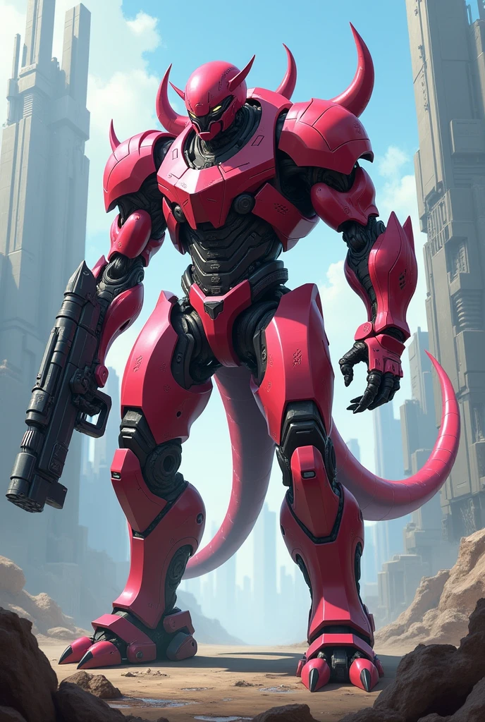beast red with pink helmet, with cannon laser, fly for the feet