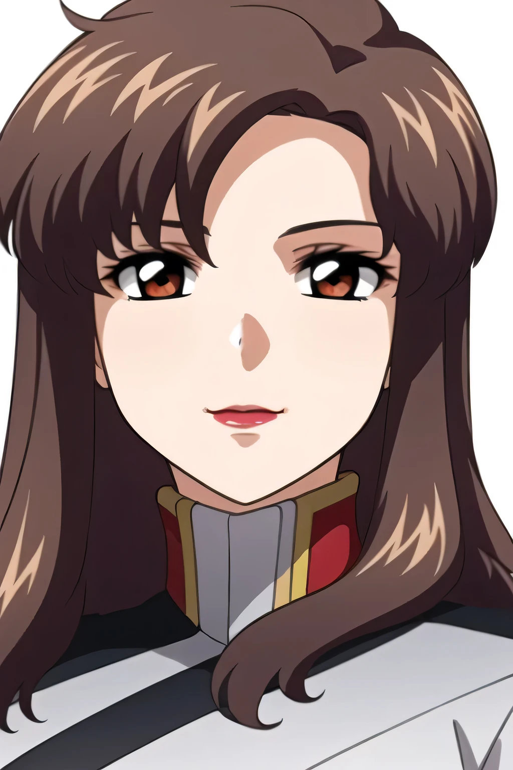 simple white background ,
military, military uniform, Long Sleeve ,white and black outfit with a red and yellow collar
brown eye, 茶colorの髪,bangs,Long Hair,compensate, red lips,
1 girl, 20 years old, young woman,beautiful long legs,beautiful body,
beautiful Nose,beautiful character design, perfect eye, perfect face,expressive eye, perfect balance ,
putting their fingers in their lips,(Focus on her face), closed mouth , (innocent_big_eye:1.0),(Light_笑face:0.3),
Official Art, Highly Detailed CG Unity 8k Wallpaper , perfect lighting, colorful , bright _Front_face_Lighting, white skin,
(masterpiece:1.0),(Highest_quality:1.0), 超 high definition ,4K, super detailed,
photo shoot, 8k, high definition , high definition , absurd:1.2, Kodak Portra 400 , Film Grain, Blurry Background , Bokeh:1.2, Lens Flare, ( vibrant _color:1.2), Professional Photos,
(beautiful,big_chest:1.4), (beautiful_face:1.5),(narrow_ waist),
